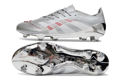 Men's Adidas Predator 25 Elite FG Football Boots - Silver/Red