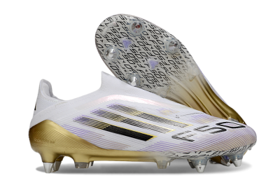 Men's Adidas F50 Elite Laceless SG Football Boots - White/Purple/Gold