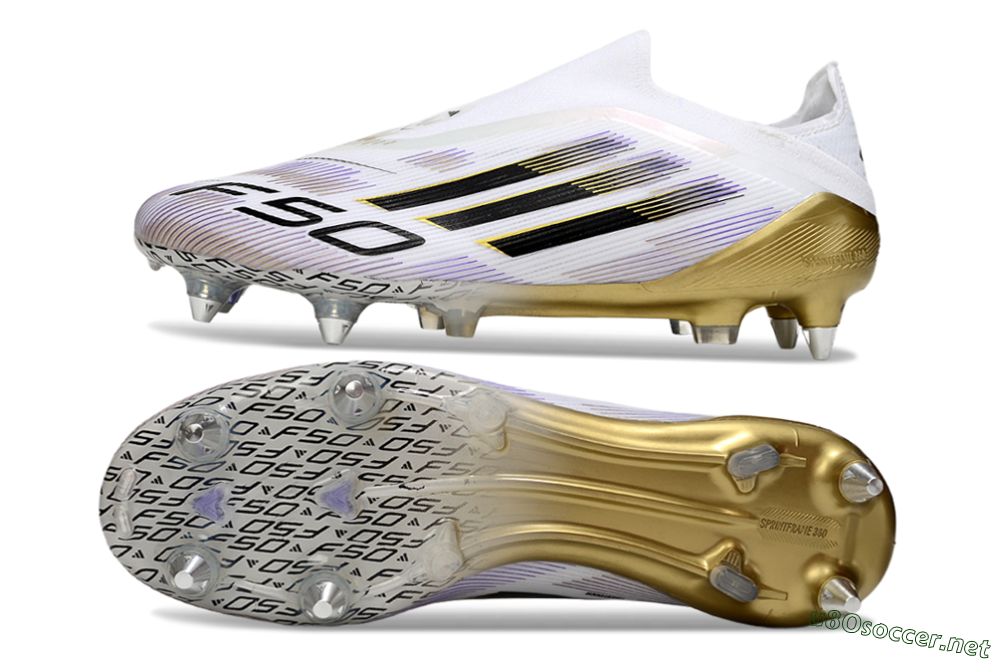 Men's Adidas F50 Elite Laceless SG Football Boots - White/Purple/Gold 1