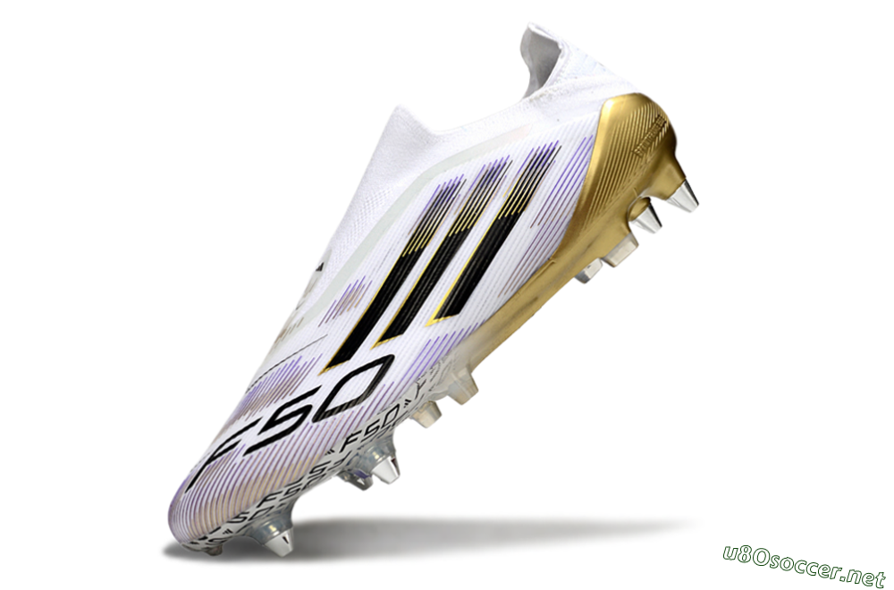Men's Adidas F50 Elite Laceless SG Football Boots - White/Purple/Gold 5