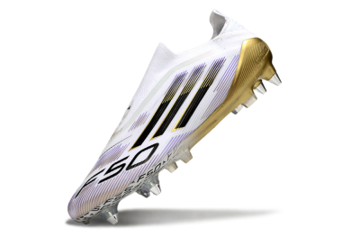 Men's Adidas F50 Elite Laceless SG Football Boots - White/Purple/Gold
