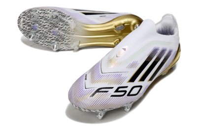 Men's Adidas F50 Elite Laceless SG Football Boots - White/Purple/Gold