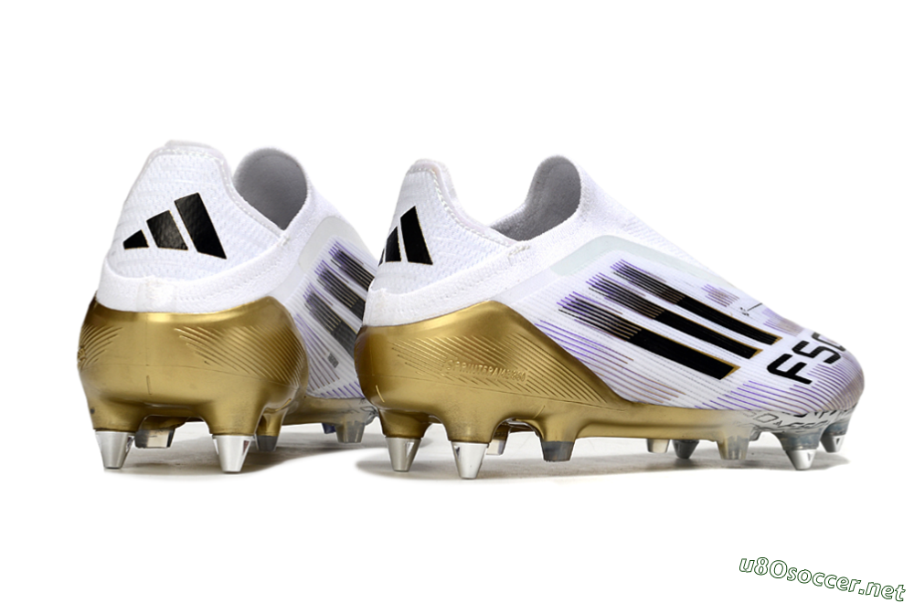 Men's Adidas F50 Elite Laceless SG Football Boots - White/Purple/Gold 6