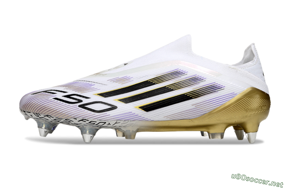 Men's Adidas F50 Elite Laceless SG Football Boots - White/Purple/Gold 0