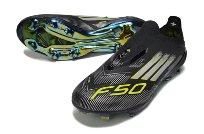 Men's Adidas F50+ Elite Lightstrike Pro Laceless FG Football Boots - Black/Silver/Gold