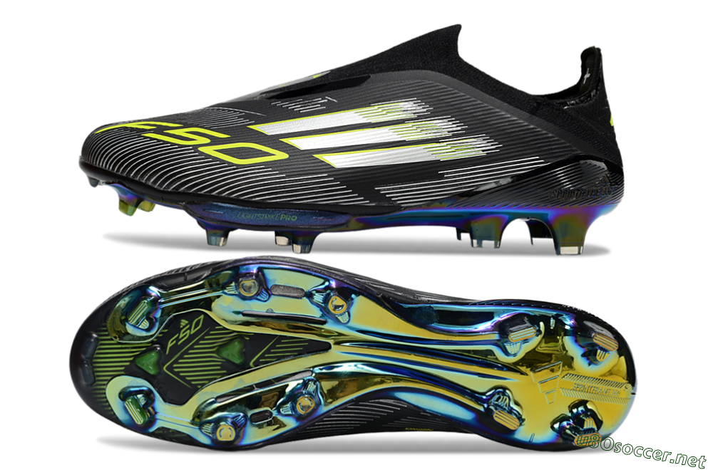 Men's Adidas F50+ Elite Lightstrike Pro Laceless FG Football Boots - Black/Silver/Gold 1