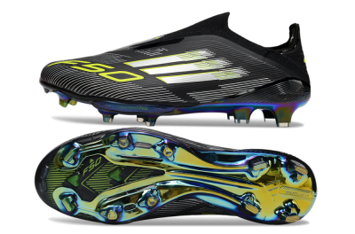 Men's Adidas F50+ Elite Lightstrike Pro Laceless FG Football Boots - Black/Silver/Gold