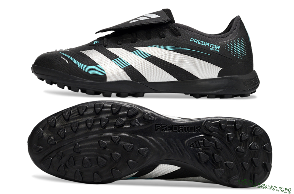Men's Adidas Predator 25 Elite Laceless Foldover Tongue TF Football Shoes - Black/White/Jade 1