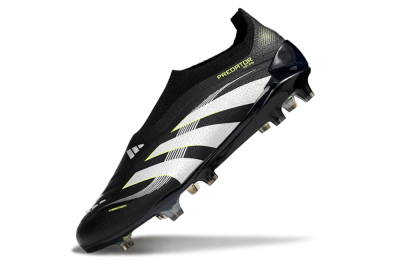 Men's Adidas Predator 25 Elite Laceless FG Football Boots - Black/White/Yellow
