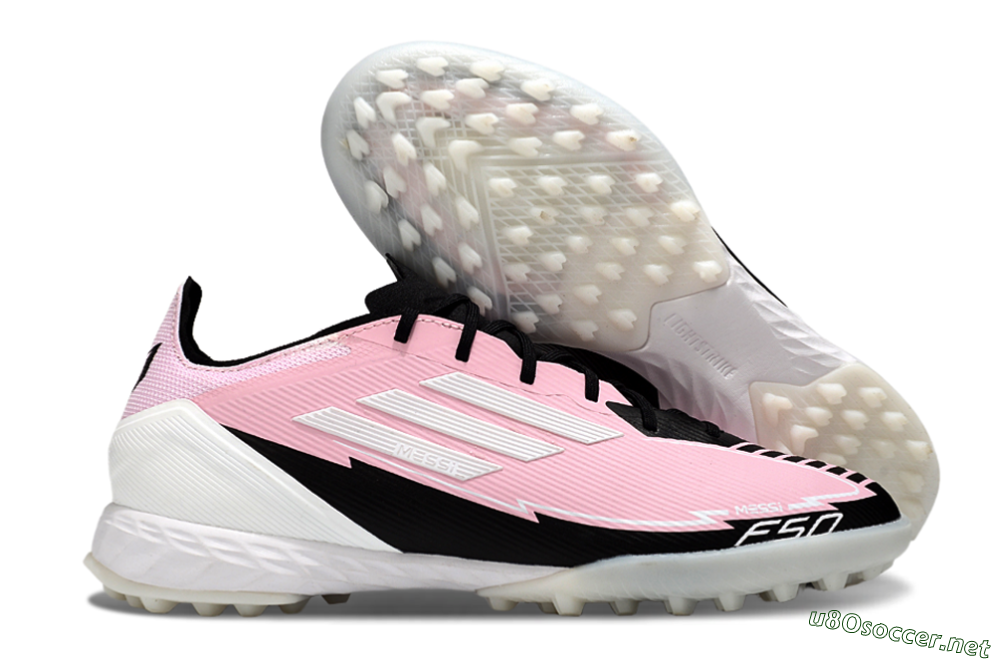 Men's Messi x Adidas F50 Pro TF Football Shoes - Pink/White/Black 2
