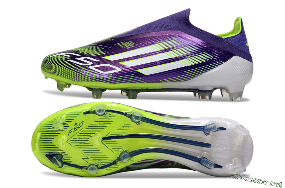 Men's Adidas F50 Elite Laceless FG Football Boots - Purple/White/Yellow 1