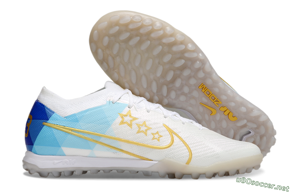 Men's Nike Air Zoom Mercurial Vapor 15 Elite TF Football Shoes - White/Gold/Blue 2