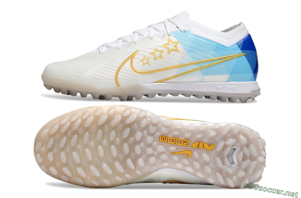 Men's Nike Air Zoom Mercurial Vapor 15 Elite TF Football Shoes - White/Gold/Blue 1