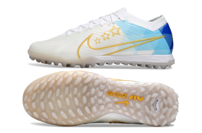 Men's Nike Air Zoom Mercurial Vapor 15 Elite TF Football Shoes - White/Gold/Blue