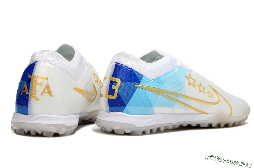 Men's Nike Air Zoom Mercurial Vapor 15 Elite TF Football Shoes - White/Gold/Blue 6