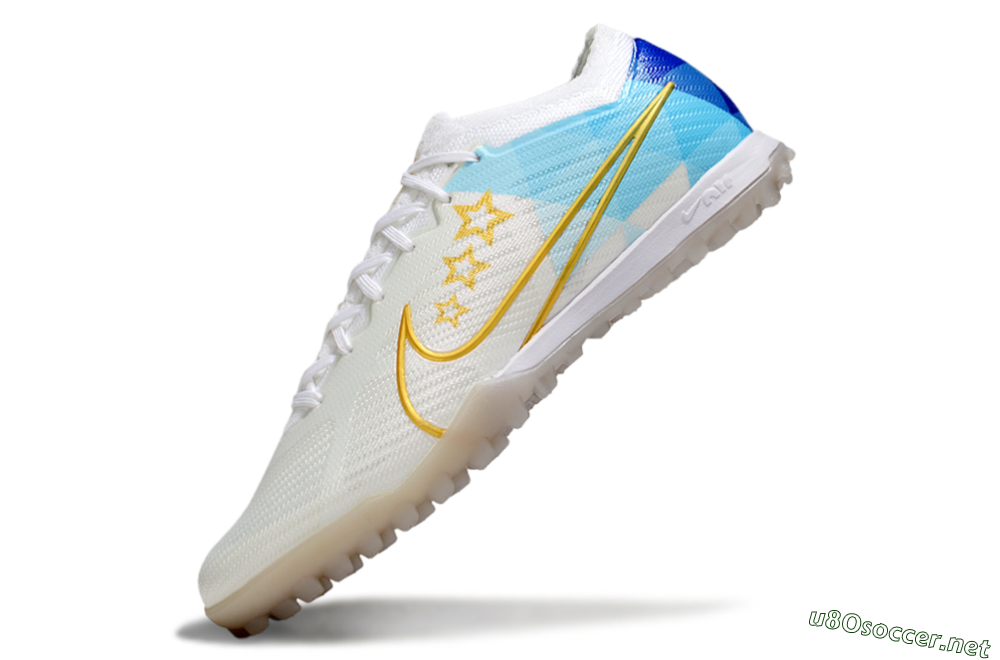 Men's Nike Air Zoom Mercurial Vapor 15 Elite TF Football Shoes - White/Gold/Blue 5