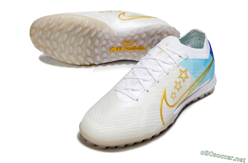 Men's Nike Air Zoom Mercurial Vapor 15 Elite TF Football Shoes - White/Gold/Blue 3