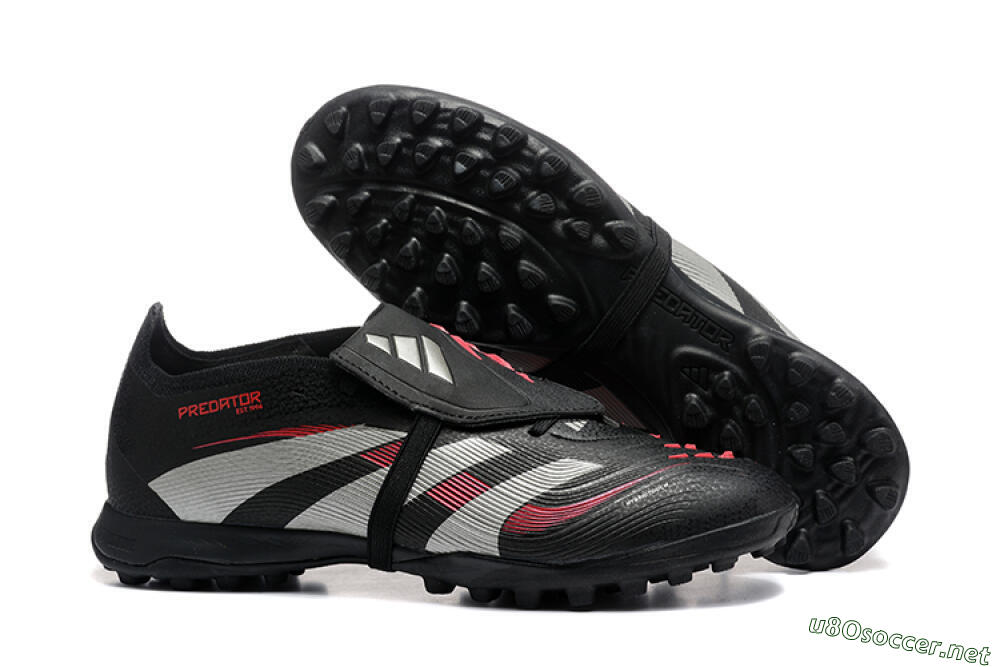 Men's Adidas Predator 25 Elite Foldover Tongue TF Football Shoes - Black/Silver/Red 2