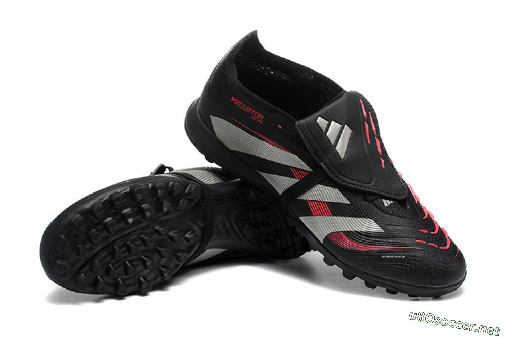 Men's Adidas Predator 25 Elite Foldover Tongue TF Football Shoes - Black/Silver/Red 4