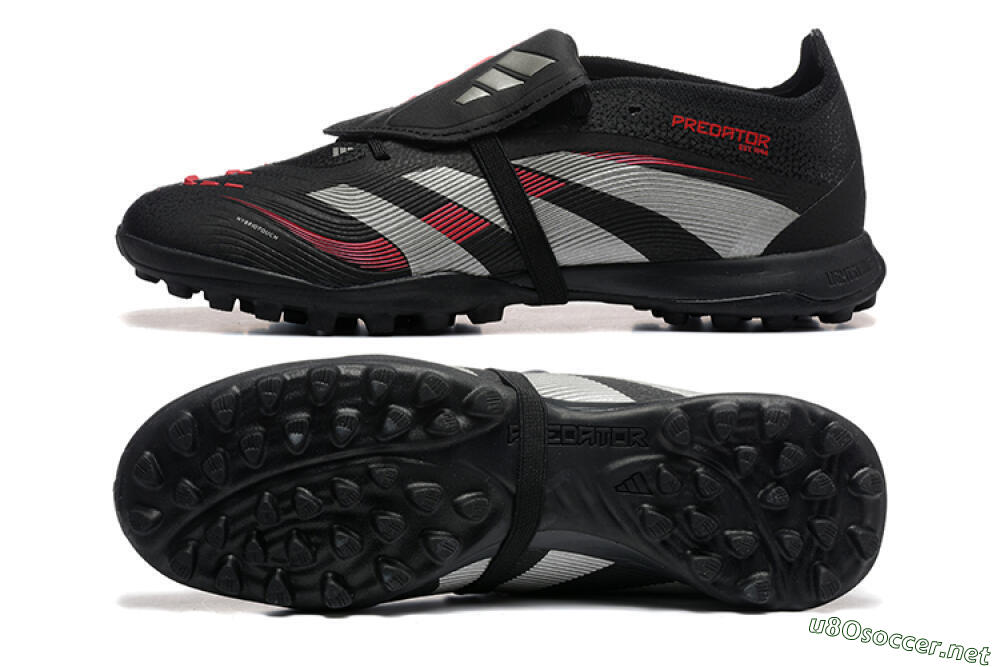 Men's Adidas Predator 25 Elite Foldover Tongue TF Football Shoes - Black/Silver/Red 1