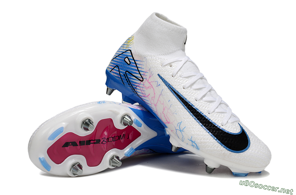 Men's Nike Air Zoom Mercurial Superfly 10 Elite SG Football Boots - White/Black/Blue 3
