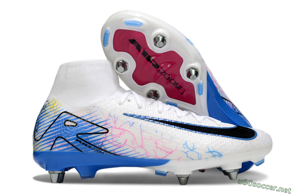 Men's Nike Air Zoom Mercurial Superfly 10 Elite SG Football Boots - White/Black/Blue 2