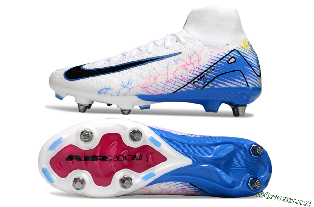 Men's Nike Air Zoom Mercurial Superfly 10 Elite SG Football Boots - White/Black/Blue 1