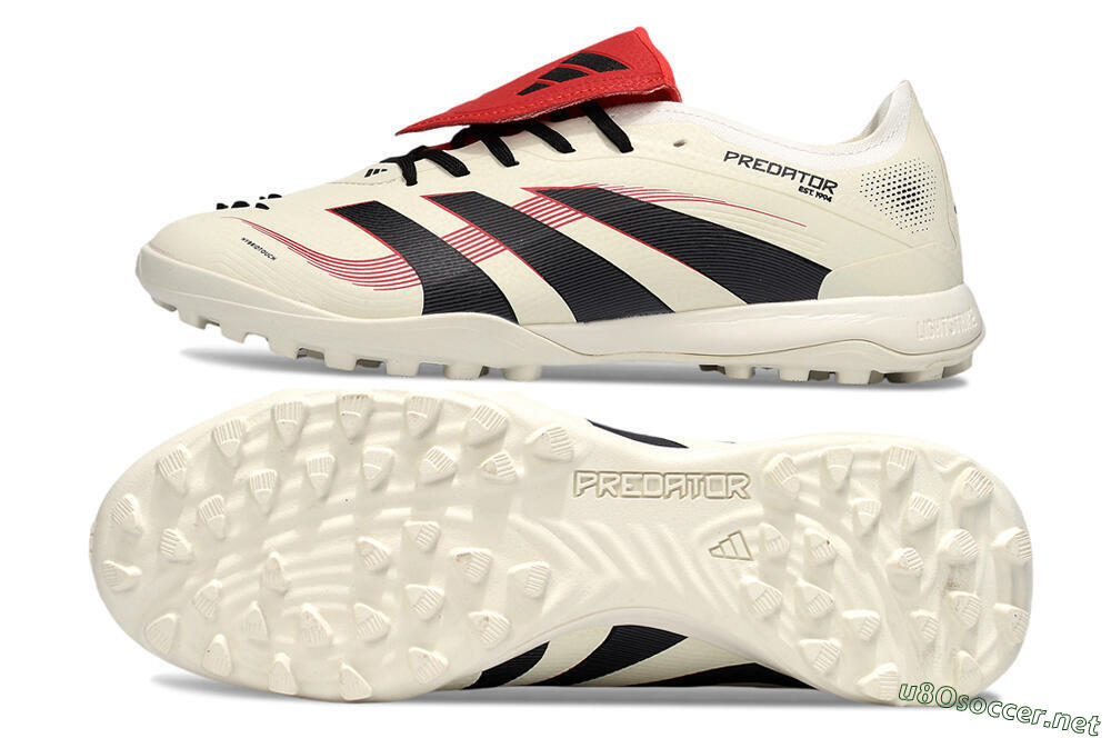 Men's Adidas Predator 25 Elite Foldover Tongue TF Football Shoes - Beige/Black/Red 1
