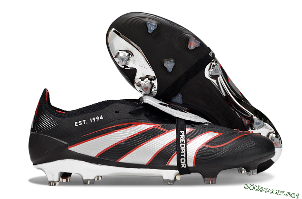 Men's Adidas Predator 25 Elite Foldover Tongue FG Football Boots - Black/Silver/Red 2