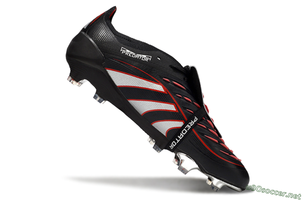 Men's Adidas Predator 25 Elite Foldover Tongue FG Football Boots - Black/Silver/Red 4
