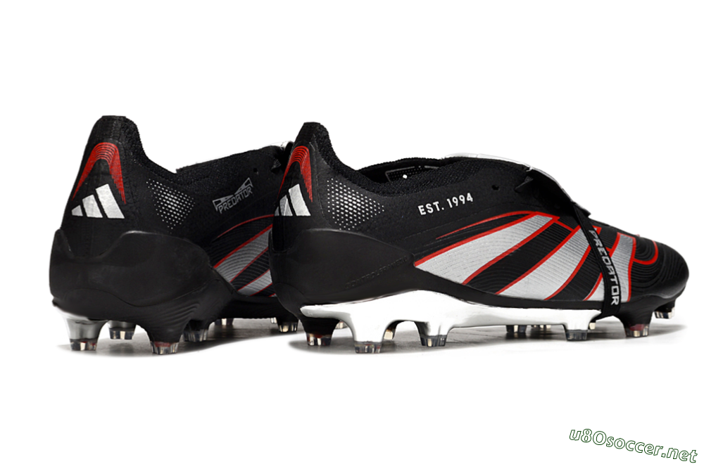 Men's Adidas Predator 25 Elite Foldover Tongue FG Football Boots - Black/Silver/Red 6