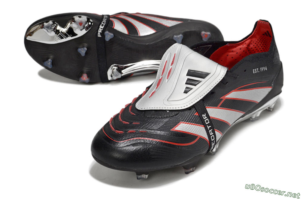 Men's Adidas Predator 25 Elite Foldover Tongue FG Football Boots - Black/Silver/Red 3