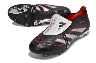 Men's Adidas Predator 25 Elite Foldover Tongue FG Football Boots - Black/Silver/Red