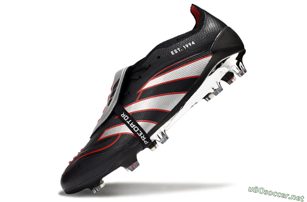 Men's Adidas Predator 25 Elite Foldover Tongue FG Football Boots - Black/Silver/Red 5