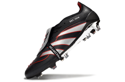 Men's Adidas Predator 25 Elite Foldover Tongue FG Football Boots - Black/Silver/Red
