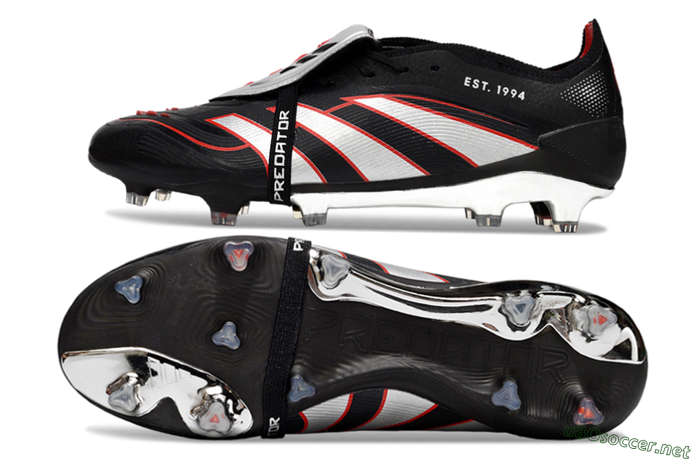 Men's Adidas Predator 25 Elite Foldover Tongue FG Football Boots - Black/Silver/Red 1