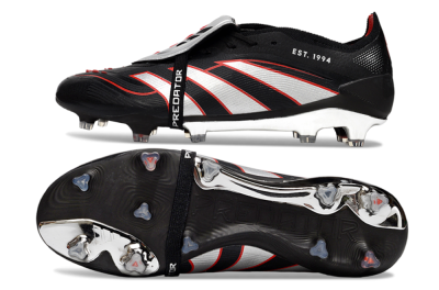 Men's Adidas Predator 25 Elite Foldover Tongue FG Football Boots - Black/Silver/Red