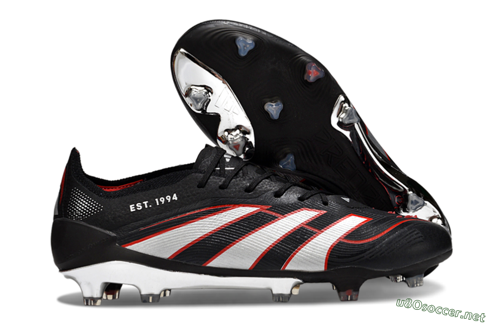 Men's Adidas Predator 25 Elite FG Football Boots - Black/Silver/Red 2