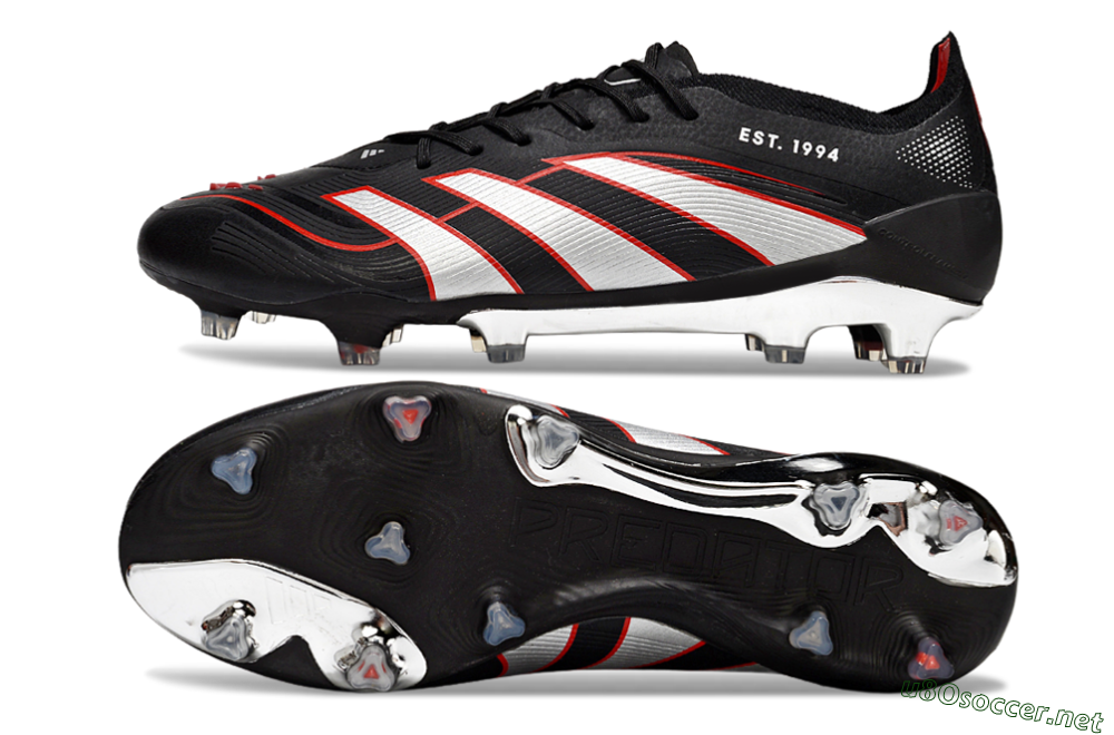 Men's Adidas Predator 25 Elite FG Football Boots - Black/Silver/Red 1