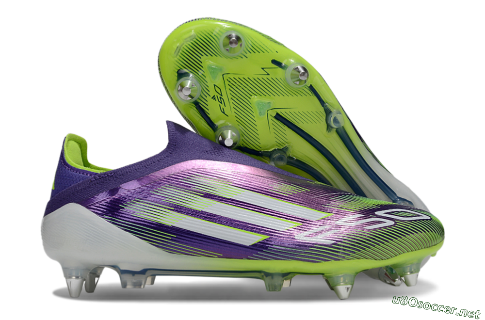 Men's Adidas F50 Elite Laceless SG Football Boots - Purple/White/Yellow 2