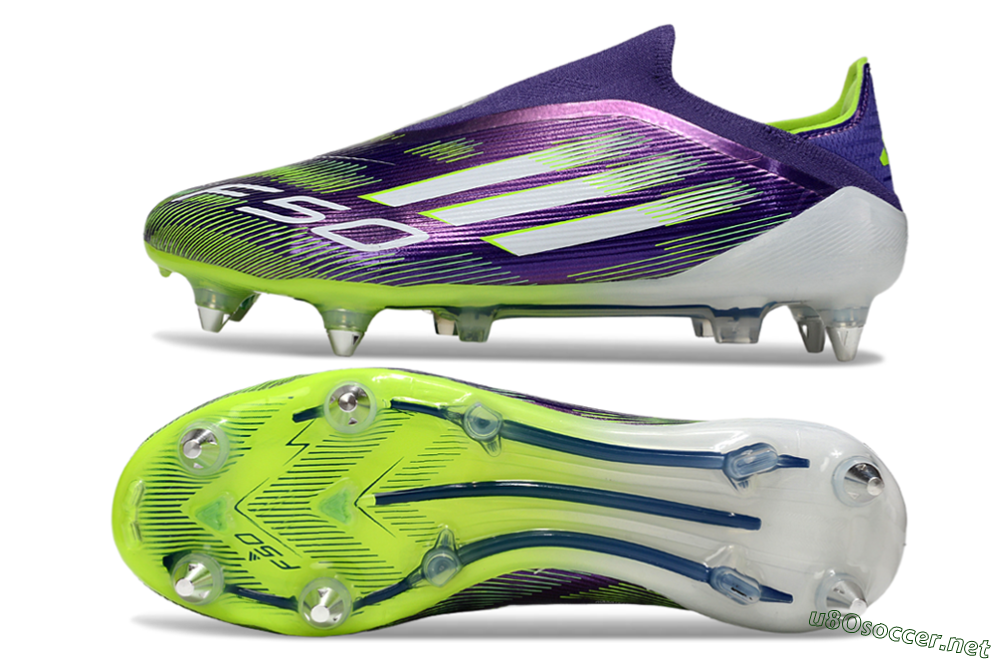 Men's Adidas F50 Elite Laceless SG Football Boots - Purple/White/Yellow 1