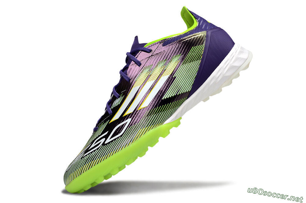 Men's Adidas F50 Pro TF Football Shoes - Purple/White/Yellow 5