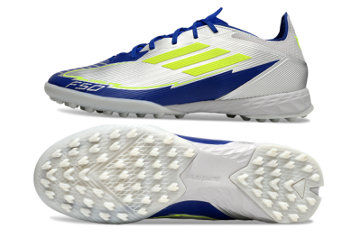 Men's Adidas F50 Pro TF Football Shoes - Silver/Blue/Yellow
