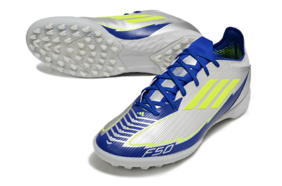 Men's Adidas F50 Pro TF Football Shoes - Silver/Blue/Yellow