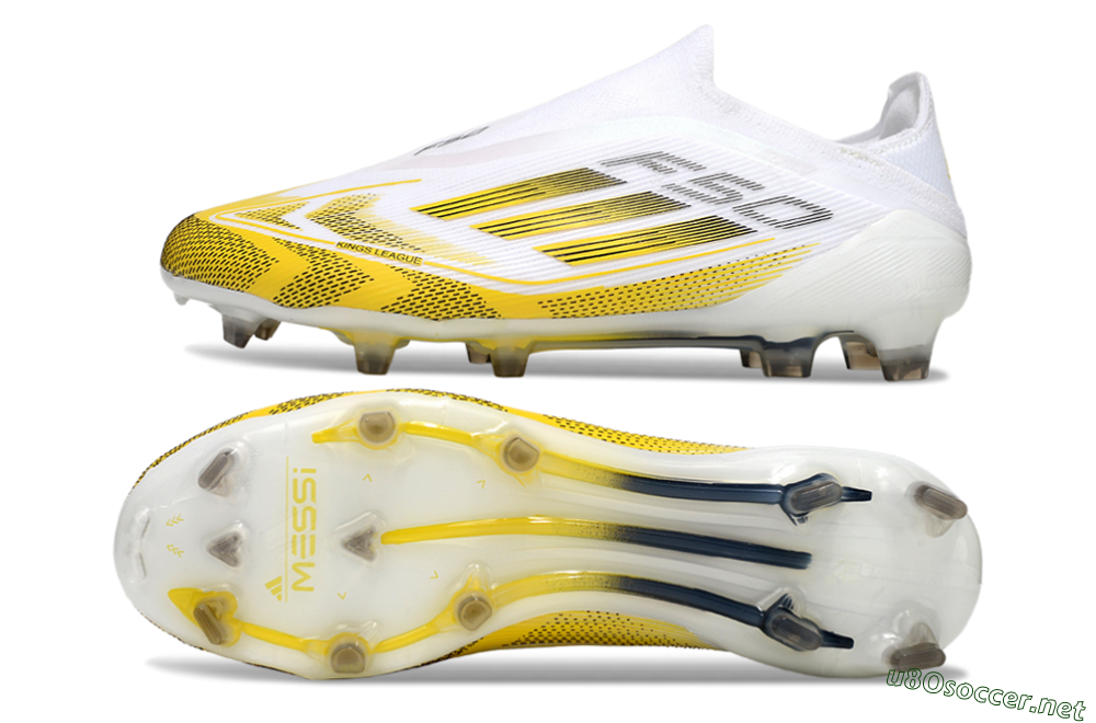 Men's Adidas F50 Elite Kings League Laceless FG Football Boots - White/Yellow/Black 1