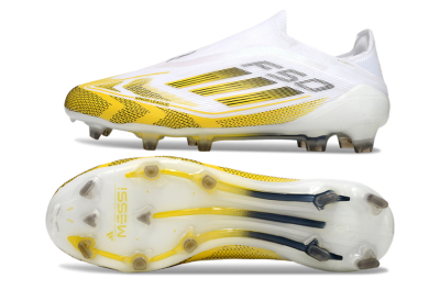 Men's Adidas F50 Elite Kings League Laceless FG Football Boots - White/Yellow/Black