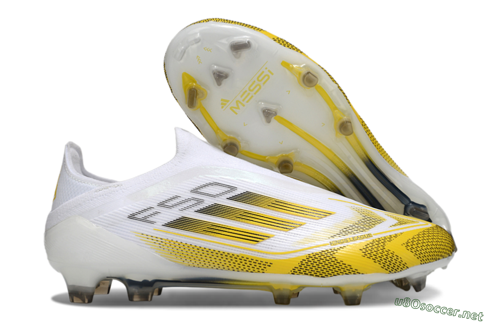 Men's Adidas F50 Elite Kings League Laceless FG Football Boots - White/Yellow/Black 2