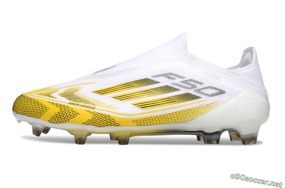 Men's Adidas F50 Elite Kings League Laceless FG Football Boots - White/Yellow/Black 0