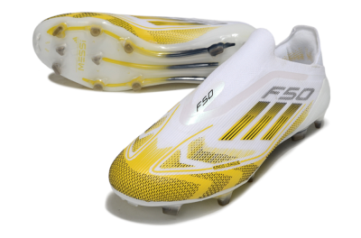 Men's Adidas F50 Elite Kings League Laceless FG Football Boots - White/Yellow/Black