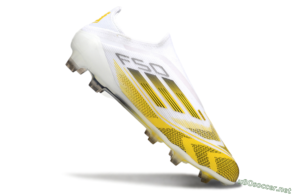 Men's Adidas F50 Elite Kings League Laceless FG Football Boots - White/Yellow/Black 4